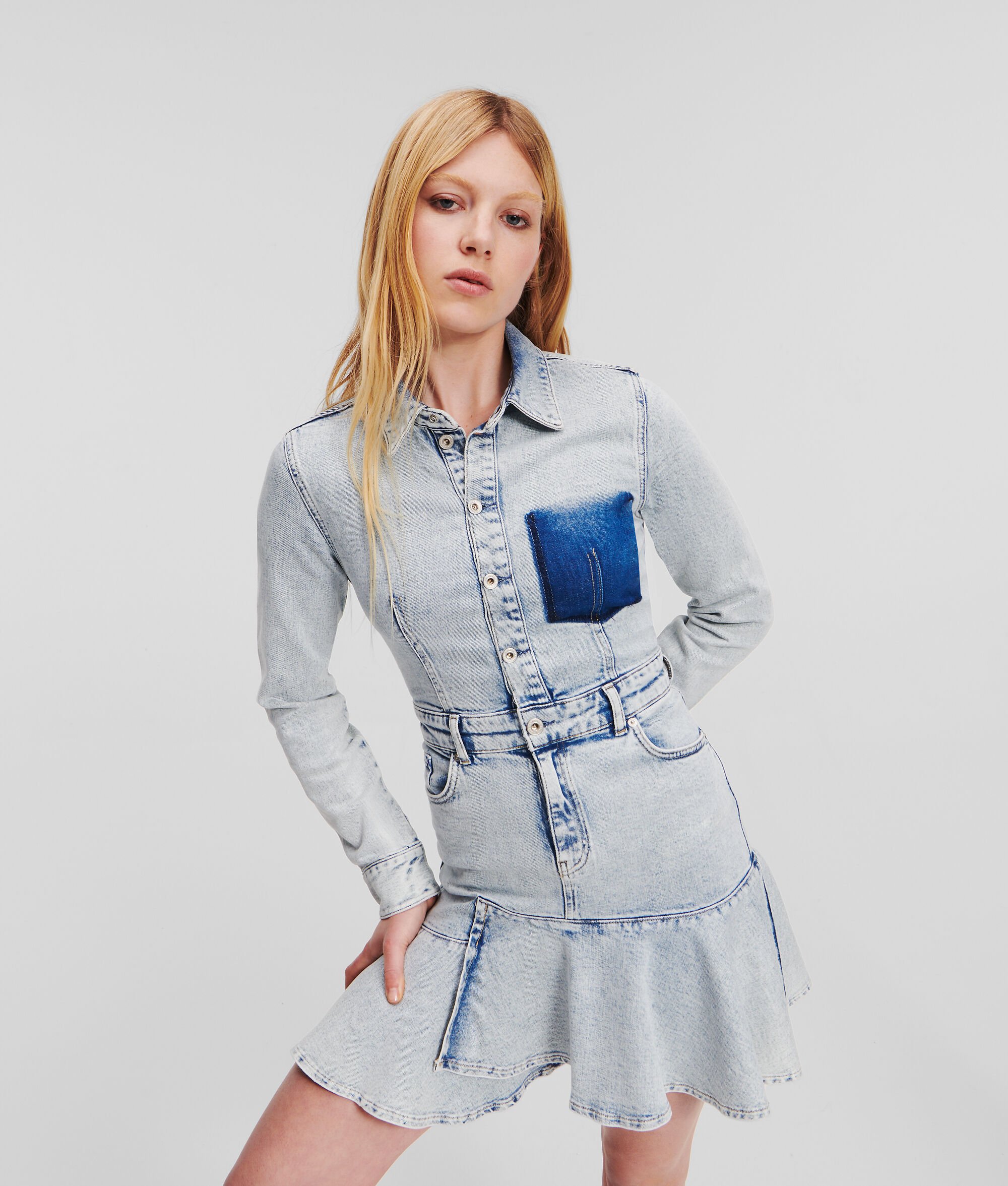 (image for) Precise KLJ Frilled Hem Denim Dress